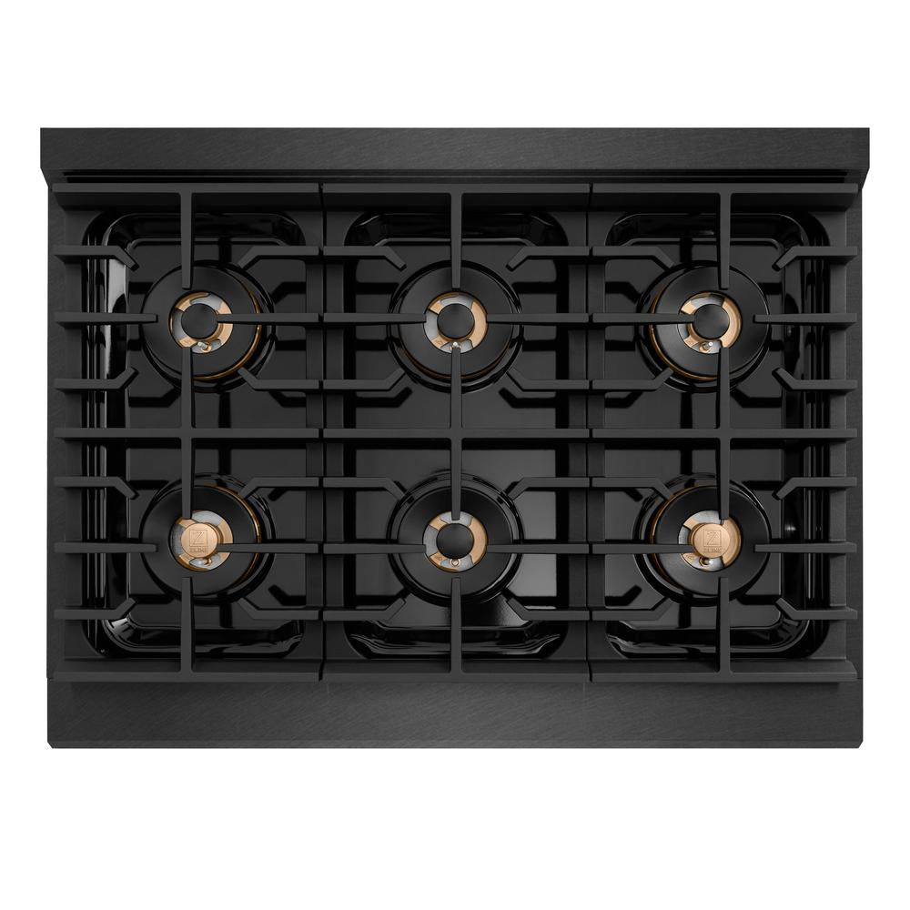 ZLINE 36 in. 5.2 cu. ft. Paramount Dual Fuel Range with 6 Burner DuoPro™ Cooktop and Electric Convection Oven in Black Satin Stainless Steel (PSDRBS-36)