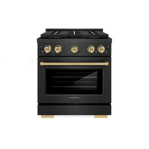 ZLINE Autograph Edition 30 in. 4.2 cu. ft. Paramount Dual Fuel Range with 4 Burner DuoPro™ Cooktop and Electric Convection Oven in Black Satin Stainless Steel and Champagne Bronze Accents (PSDRBSZ-30-CB)