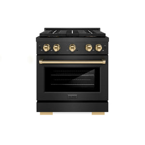 ZLINE Autograph Edition 30 in. 4.2 cu. ft. Paramount Dual Fuel Range with 4 Burner DuoPro™ Cooktop and Electric Convection Oven in Black Satin Stainless Steel and Polished Gold Accents (PSDRBSZ-30-G)