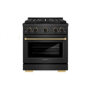 ZLINE Designer Collection 30 in. 4.2 cu. ft. Paramount Dual Fuel Range with 4 Burner DuoPro™ Cooktop and Electric Convection Oven in Black Satin Stainless Steel with Matte Black and Champagne Bronze Accents (PSDRBSZ-30-MBCB)