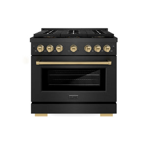 ZLINE Autograph Edition 36 in. 5.2 cu. ft. Paramount Dual Fuel Range with 6 Burner DuoPro™ Cooktop and Electric Convection Oven in Black Satin Stainless Steel and Champagne Bronze Accents (PSDRBSZ-36-CB)