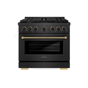 ZLINE Designer Collection 36 in. 5.2 cu. ft. Paramount Gas Range with 6 Burner Cooktop and Convection Gas Oven in Black Satin Stainless Steel with Matte Black and Champagne Bronze Accents (SGRBSZ-36-MBCB)
