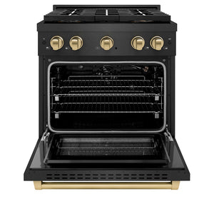 ZLINE Autograph Edition 30 in. 4.2 cu. ft. Paramount Gas Range with 4 Burner DuoPro™ Cooktop and Convection Gas Oven in Black Satin Stainless Steel and Champagne Bronze Accents (PSGRBSZ-30-CB)