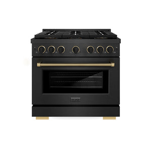 ZLINE Designer Collection 36 in. 5.2 cu. ft. Paramount Gas Range with 6 Burner DuoPro™ Cooktop and Convection Gas Oven in Black Satin Stainless Steel with Matte Black and Champagne Bronze Accents (PSGRBSZ-36-MBCB)