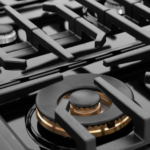 ZLINE 36 in. Paramount Gas Rangetop with 6 Burners and Porcelain Cooktop in Black Satin Stainless Steel (SRTBS-36) large burner.