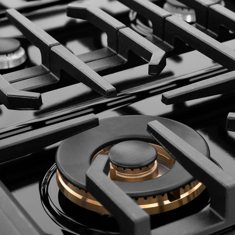 ZLINE 48 in. Paramount Gas Rangetop with 8 Burners and Porcelain Cooktop in Black Satin Stainless Steel (SRTBS-48) large burner.