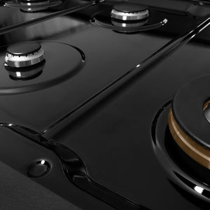 ZLINE 48 in. Paramount Gas Rangetop with 8 Burners and Porcelain Cooktop in Black Satin Stainless Steel (SRTBS-48) black porcelain cooktop and burners with no grates.