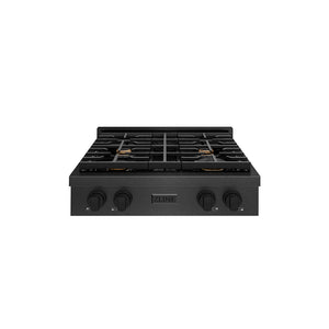 ZLINE 30 in. Paramount Gas Rangetop with 4 Brass Burners and Porcelain Cooktop in Black Satin Stainless Steel (SRTBS-BR-30)