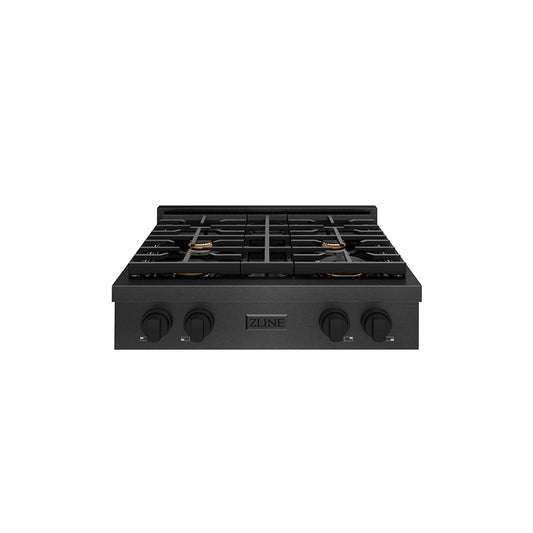ZLINE 30 in. Paramount Gas Rangetop with 4 Brass Burners and Porcelain Cooktop in Black Satin Stainless Steel (SRTBS-BR-30)