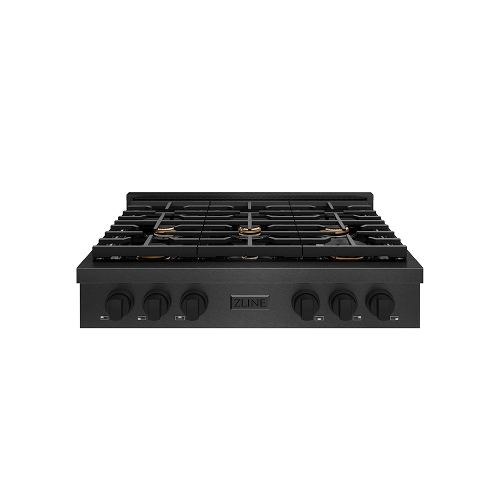 ZLINE 36 in. Paramount Gas Rangetop with 6 Brass Burners and Porcelain Cooktop in Black Satin Stainless Steel (SRTBS-BR-36)