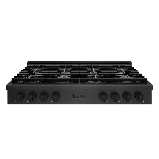 ZLINE 48 in. Paramount Gas Rangetop with 8 Brass Burners and Porcelain Cooktop in Black Satin Stainless Steel (SRTBS-BR-48)