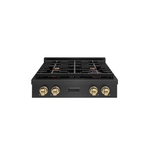 ZLINE Autograph Edition 30 in. Paramount Gas Rangetop with 4 Burners and Porcelain Cooktop in Black Satin Stainless Steel with Champagne Bronze Accents (SRTBSZ-30-CB)