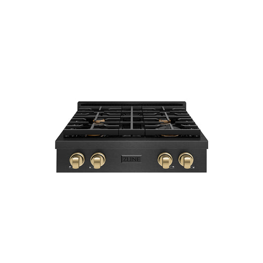 ZLINE Autograph Edition 30 in. Paramount Gas Rangetop with 4 Burners and Porcelain Cooktop in Black Satin Stainless Steel with Champagne Bronze Accents (SRTBSZ-30-CB)