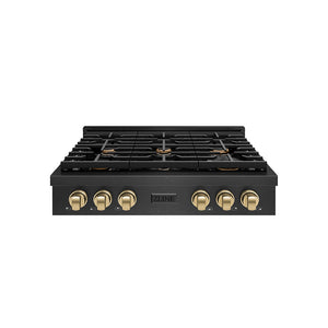 ZLINE Autograph Edition 36 in. Paramount Gas Rangetop with 6 Burners and Porcelain Cooktop in Black Satin Stainless Steel with Champagne Bronze Accents (SRTBSZ-36-CB)