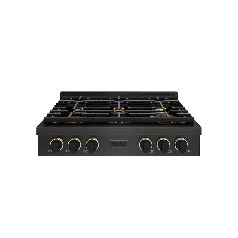 ZLINE Designer Collection 36 in. Paramount Gas Rangetop with 6 Burners in Black Satin Stainless Steel with Matte Black and Champagne Bronze Accents (SRTBSZ-36-MBCB)