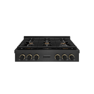 ZLINE Designer Collection 36 in. Paramount Gas Rangetop with 6 Burners in Black Satin Stainless Steel with Matte Black and Champagne Bronze Accents (SRTBSZ-36-MBCB)