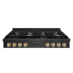 ZLINE Autograph Edition 48 in. Paramount Gas Rangetop with 8 Burners and Porcelain Cooktop in Black Satin Stainless Steel with Champagne Bronze Accents (SRTBSZ-48-CB)