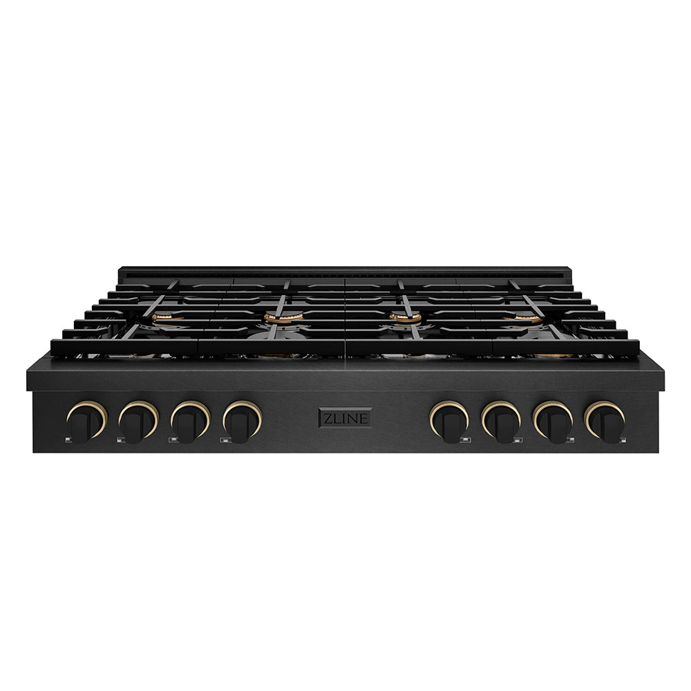 ZLINE Designer Collection 48 in. Paramount Gas Rangetop with 8 Burners in Black Satin Stainless Steel with Matte Black and Champagne Bronze Accents (SRTBSZ-48-MBCB)