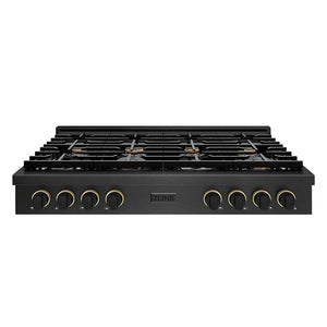 ZLINE Designer Collection 48 in. Paramount Gas Rangetop with 8 Burners in Black Satin Stainless Steel with Matte Black and Champagne Bronze Accents (SRTBSZ-48-MBCB)