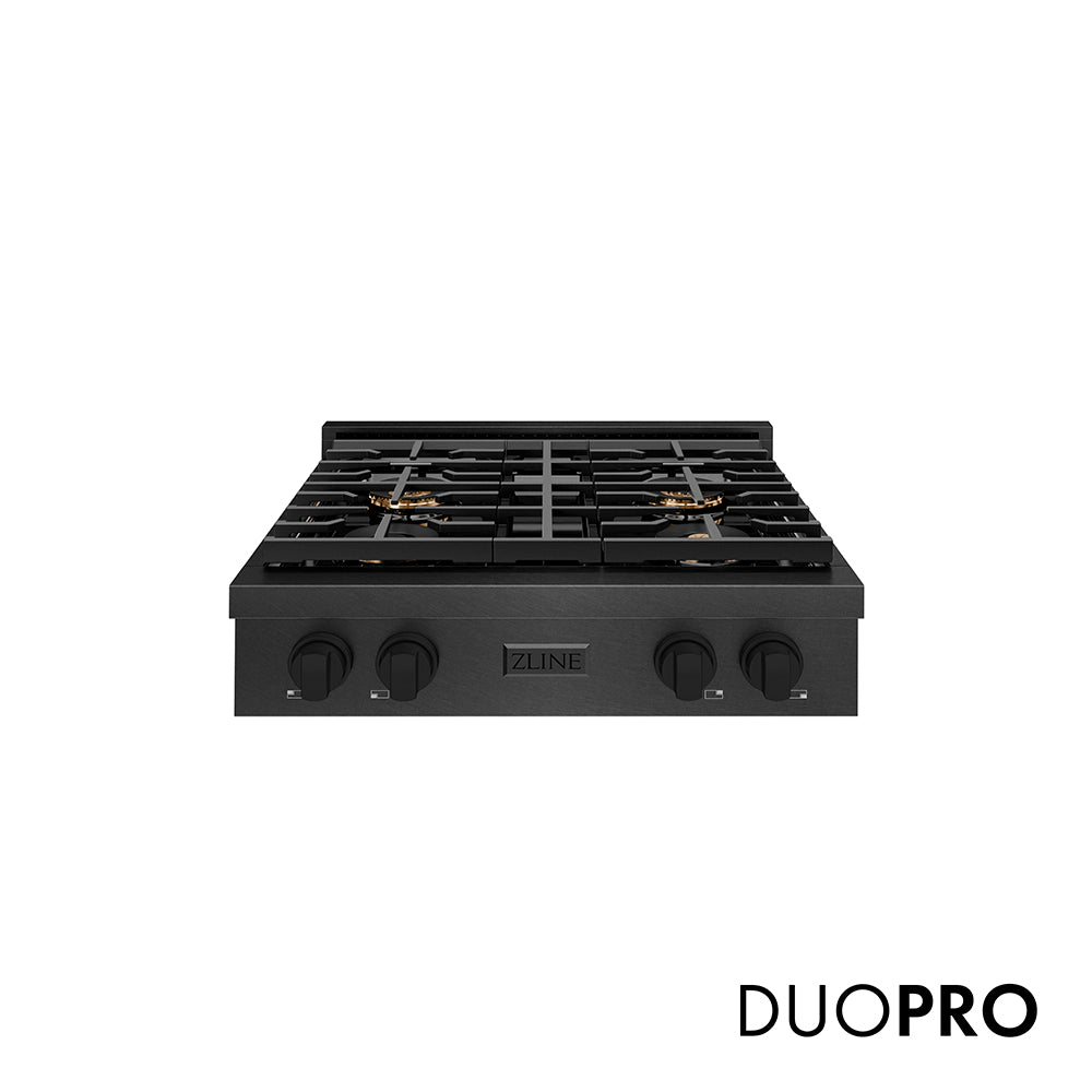 ZLINE 30 in. Paramount Gas Rangetop with 4 Burner DuoPro™ Cooktop in Black Satin Stainless Steel (PSRTBS-30)