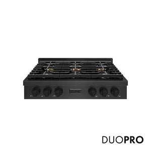 ZLINE 36 in. Paramount Gas Rangetop with 6 Burner DuoPro™ Cooktop in Black Satin Stainless Steel (PSRTBS-36)