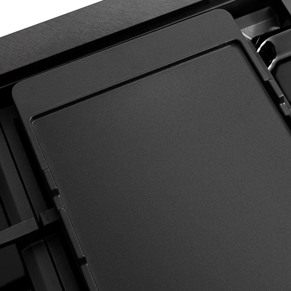 ZLINE 48 in. Paramount Gas Rangetop with 8 Burner DuoPro™ Cooktop in Black Satin Stainless Steel (PSRTBS-48) reversible griddle flat side.