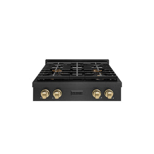 ZLINE Autograph Edition 30 in. Paramount Gas Rangetop with 4 Burner DuoPro™ Cooktop in Black Satin Stainless Steel and Champagne Bronze Accents (PSRTBSZ-30-CB)