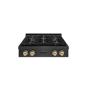 ZLINE Autograph Edition 30 in. Paramount Gas Rangetop with 4 Burner DuoPro™ Cooktop in Black Satin Stainless Steel and Champagne Bronze Accents (PSRTBSZ-30-CB)