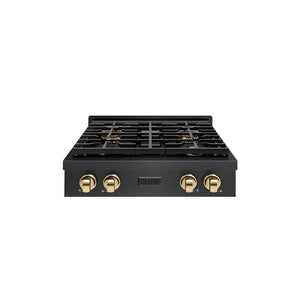 ZLINE Autograph Edition 30 in. Paramount Gas Rangetop with 4 Burner DuoPro™ Cooktop in Black Satin Stainless Steel and Polished Gold Accents (PSRTBSZ-30-G)