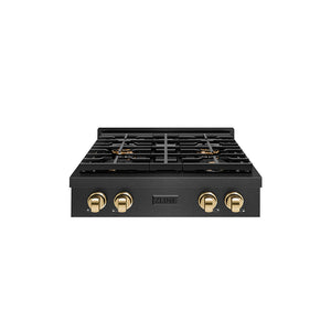 ZLINE Autograph Edition 30 in. Paramount Gas Rangetop with 4 Burner DuoPro™ Cooktop in Black Satin Stainless Steel and Polished Gold Accents (PSRTBSZ-30-G)