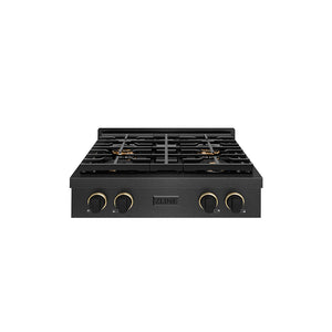 ZLINE Designer Collection 30 in. Paramount Gas Rangetop with 4 Burner DuoPro™ Cooktop in Black Satin Stainless Steel with Matte Black and Champagne Bronze Accents (PSRTBSZ-30-MBCB)