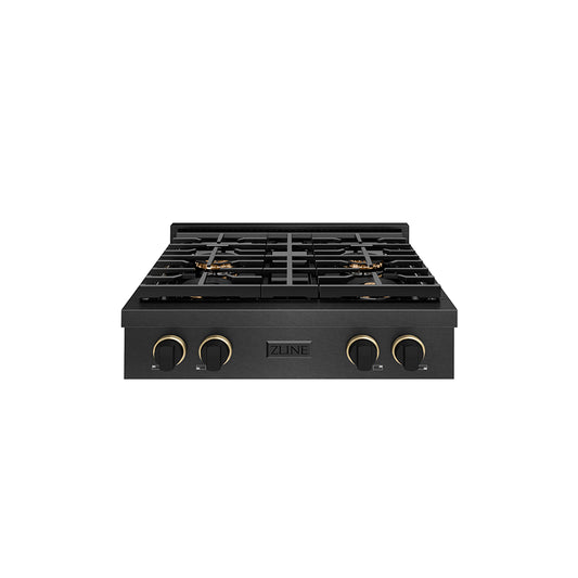 ZLINE Designer Collection 30 in. Paramount Gas Rangetop with 4 Burner DuoPro™ Cooktop in Black Satin Stainless Steel with Matte Black and Champagne Bronze Accents (PSRTBSZ-30-MBCB)