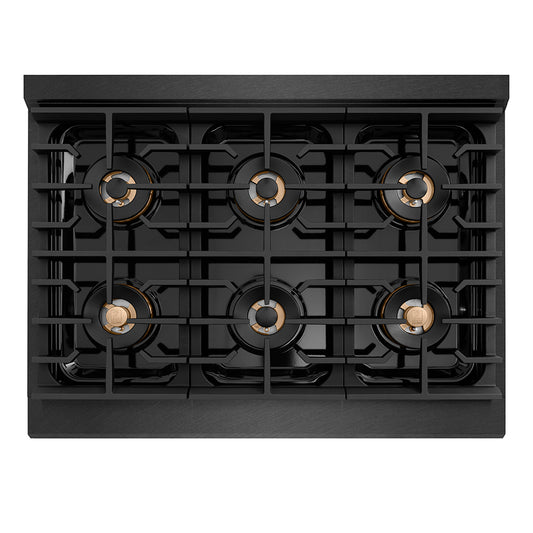 ZLINE Autograph Edition 36 in. Paramount Gas Rangetop with 6 Burner DuoPro™ Cooktop in Black Satin Stainless Steel and Polished Gold Accents (PSRTBSZ-36-G)