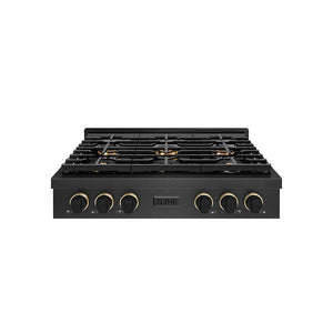 ZLINE Designer Collection 36 in. Paramount Gas Rangetop with 6 Burner DuoPro™ Cooktop in Black Satin Stainless Steel with Matte Black and Champagne Bronze Accents (PSRTBSZ-36-MBCB)
