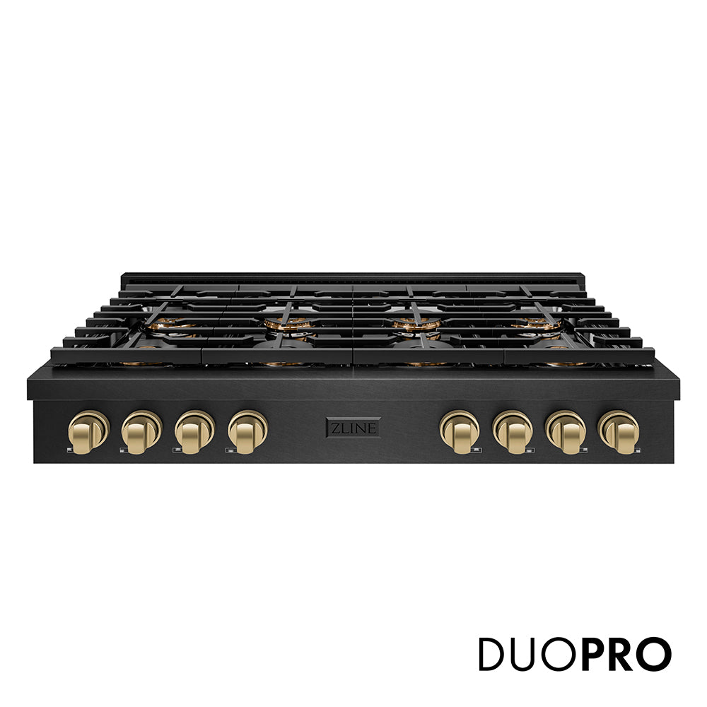 ZLINE Autograph Edition 48 in. Paramount Gas Rangetop with 8 Burner DuoPro™ Cooktop in Black Satin Stainless Steel and Champagne Bronze Accents (PSRTBSZ-48-CB)