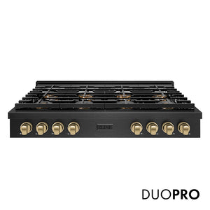 ZLINE Autograph Edition 48 in. Paramount Gas Rangetop with 8 Burner DuoPro™ Cooktop in Black Satin Stainless Steel and Champagne Bronze Accents (PSRTBSZ-48-CB)