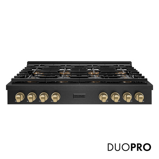 ZLINE Autograph Edition 48 in. Paramount Gas Rangetop with 8 Burner DuoPro™ Cooktop in Black Satin Stainless Steel and Champagne Bronze Accents (PSRTBSZ-48-CB)