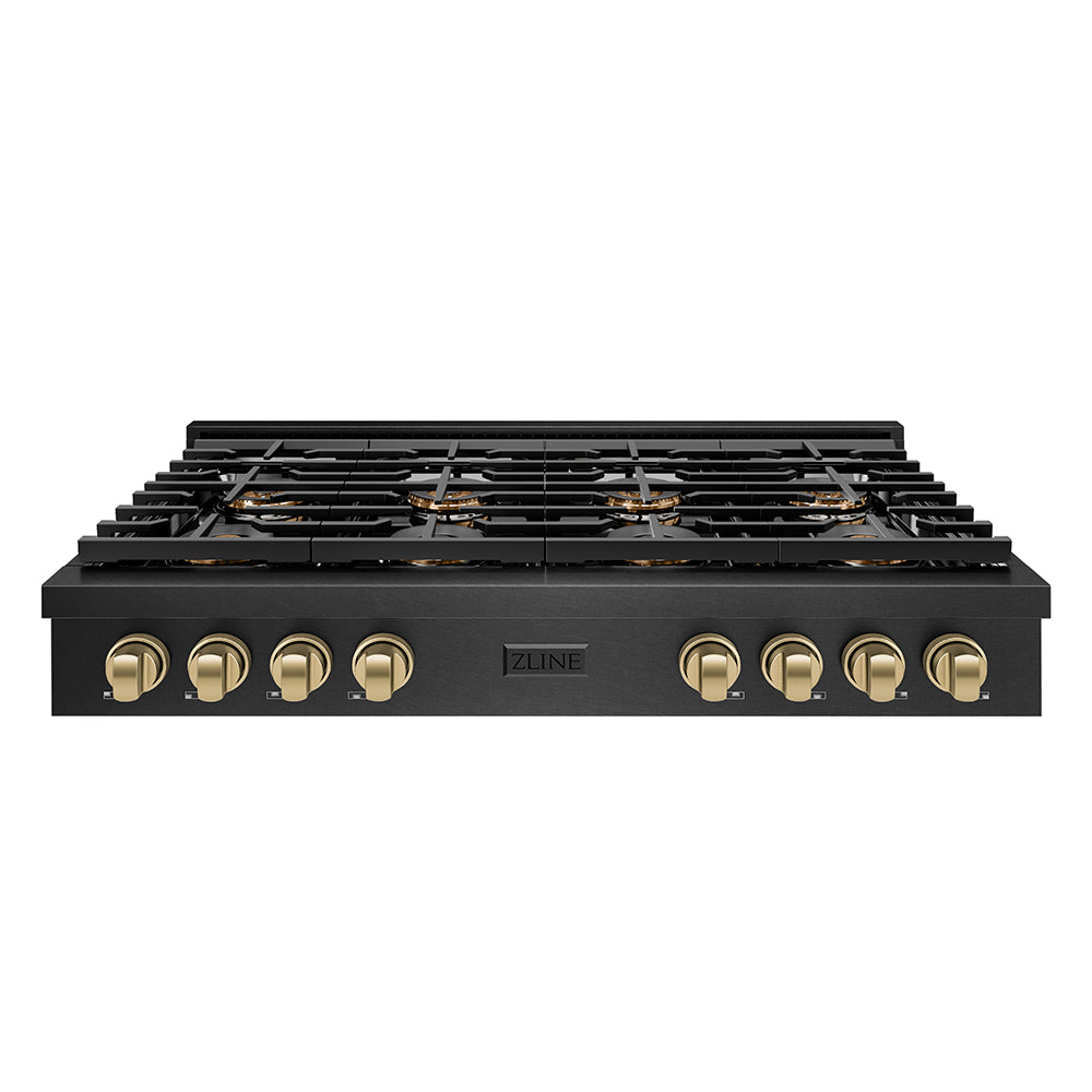 ZLINE Autograph Edition 48 in. Paramount Gas Rangetop with 8 Burner DuoPro™ Cooktop in Black Satin Stainless Steel and Champagne Bronze Accents (PSRTBSZ-48-CB)