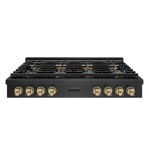 ZLINE Autograph Edition 48 in. Paramount Gas Rangetop with 8 Burner DuoPro™ Cooktop in Black Satin Stainless Steel and Champagne Bronze Accents (PSRTBSZ-48-CB)