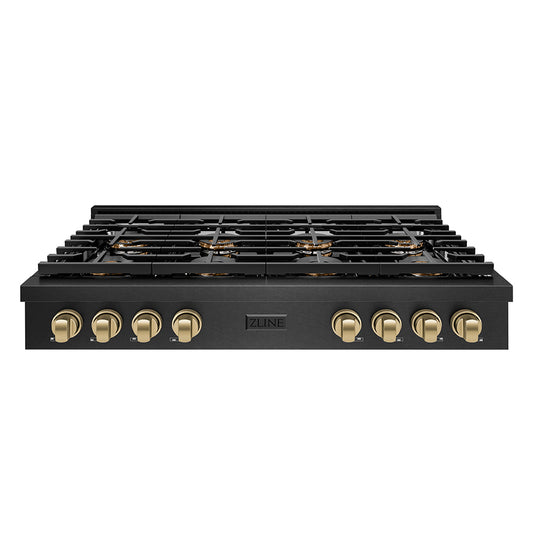 ZLINE Autograph Edition 48 in. Paramount Gas Rangetop with 8 Burner DuoPro™ Cooktop in Black Satin Stainless Steel and Champagne Bronze Accents (PSRTBSZ-48-CB)