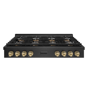ZLINE Autograph Edition 48 in. Paramount Gas Rangetop with 8 Burner DuoPro™ Cooktop in Black Satin Stainless Steel and Champagne Bronze Accents (PSRTBSZ-48-CB)