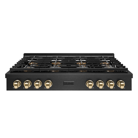 ZLINE Autograph Edition 48 in. Paramount Gas Rangetop with 8 Burner DuoPro™ Cooktop in Black Satin Stainless Steel and Polished Gold Accents (PSRTBSZ-48-G)