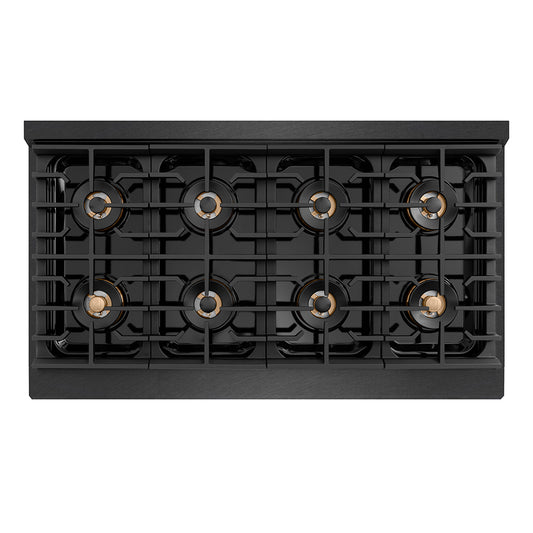 ZLINE Autograph Edition 48 in. Paramount Gas Rangetop with 8 Burner DuoPro™ Cooktop in Black Satin Stainless Steel and Polished Gold Accents (PSRTBSZ-48-G)