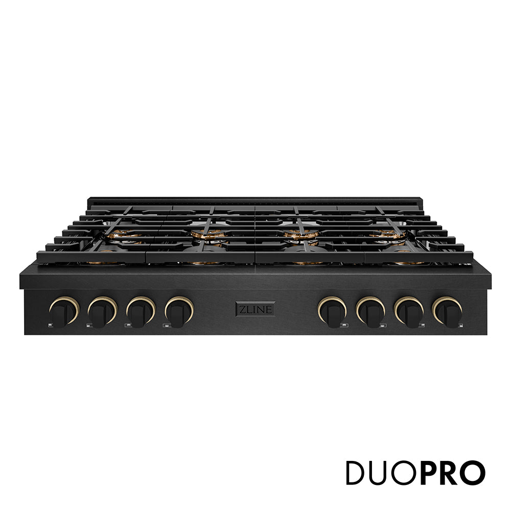 ZLINE Designer Collection 48 in. Paramount Gas Rangetop with 8 Burner DuoPro™ Cooktop in Black Satin Stainless Steel with Matte Black and Champagne Bronze Accents (PSRTBSZ-48-MBCB)