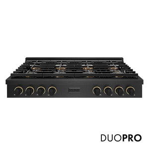 ZLINE Designer Collection 48 in. Paramount Gas Rangetop with 8 Burner DuoPro™ Cooktop in Black Satin Stainless Steel with Matte Black and Champagne Bronze Accents (PSRTBSZ-48-MBCB)