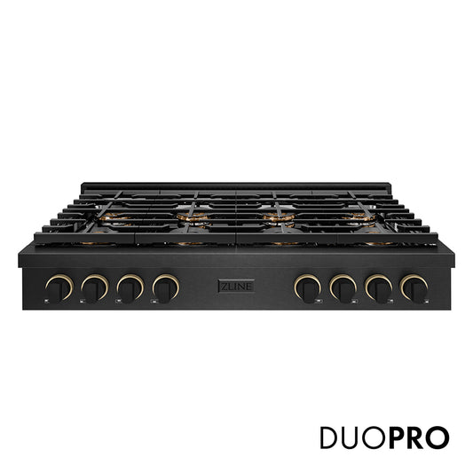 ZLINE Designer Collection 48 in. Paramount Gas Rangetop with 8 Burner DuoPro™ Cooktop in Black Satin Stainless Steel with Matte Black and Champagne Bronze Accents (PSRTBSZ-48-MBCB)
