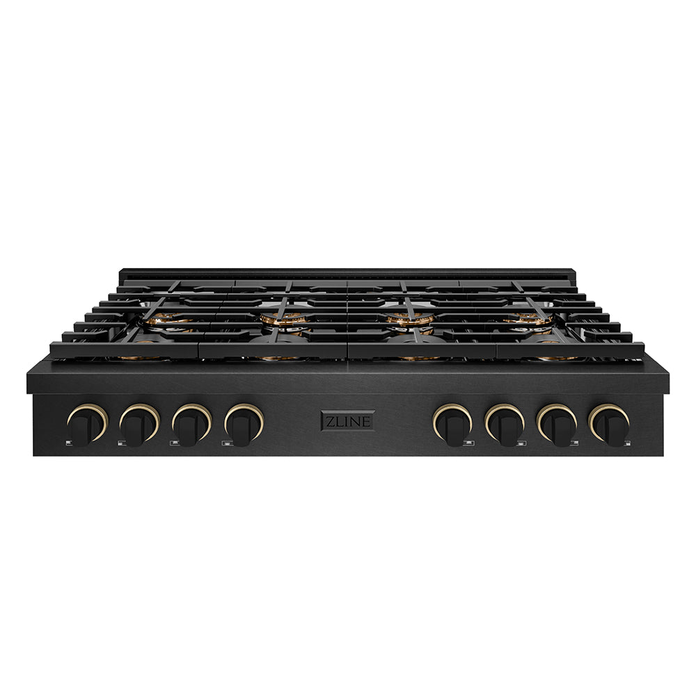 ZLINE Designer Collection 48 in. Paramount Gas Rangetop with 8 Burner DuoPro™ Cooktop in Black Satin Stainless Steel with Matte Black and Champagne Bronze Accents (PSRTBSZ-48-MBCB)