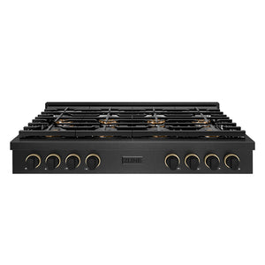ZLINE Designer Collection 48 in. Paramount Gas Rangetop with 8 Burner DuoPro™ Cooktop in Black Satin Stainless Steel with Matte Black and Champagne Bronze Accents (PSRTBSZ-48-MBCB)