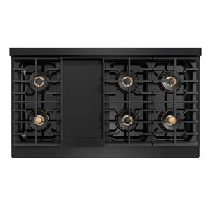 ZLINE Autograph Edition 48 in. 6.7 cu. ft. Paramount Dual Fuel Range with 8 Burner DuoPro™ Cooktop and Dual Ovens in Black Stainless Steel with Polished Gold Helix Handles and Accents (PSDRBZ-48-KG)
