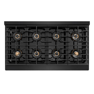 ZLINE Autograph Edition 48 in. 6.7 cu. ft. Paramount Dual Fuel Range with 8 Burner DuoPro™ Cooktop and Dual Ovens in Black Stainless Steel with Polished Gold Helix Handles and Accents (PSDRBZ-48-KG)